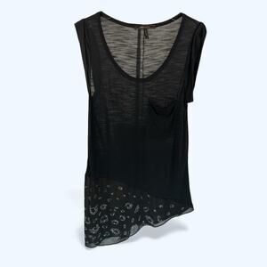 BCBG Maxazria Top Sleeveless Beaded Black Tunic Small